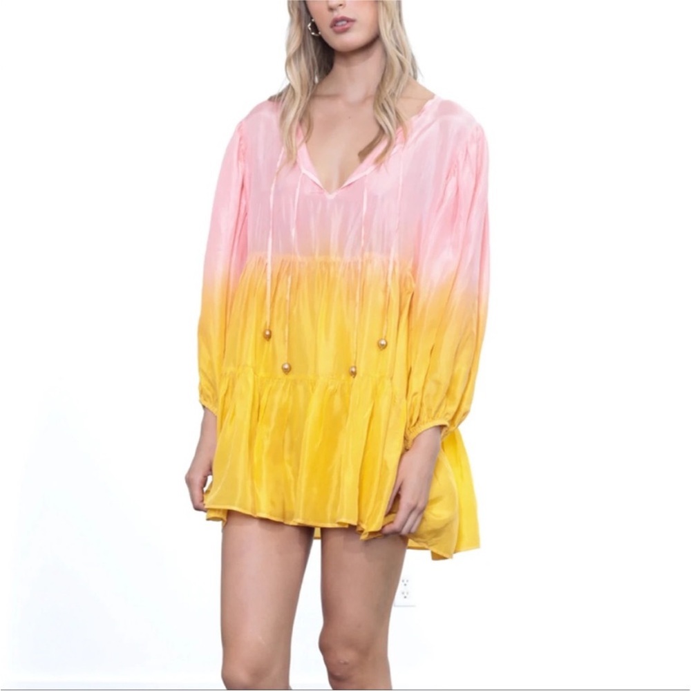 Karina Grimaldi Mia Mini Dress Pink/Orange Ombre Dip Dye Tunic Size XS NWT